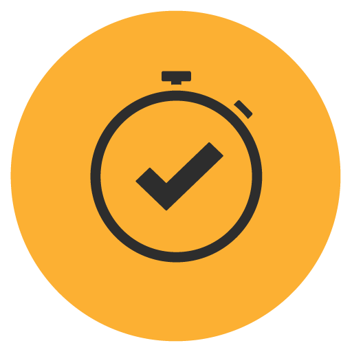 Icon showing a stopwatch outline with a tick in the middle